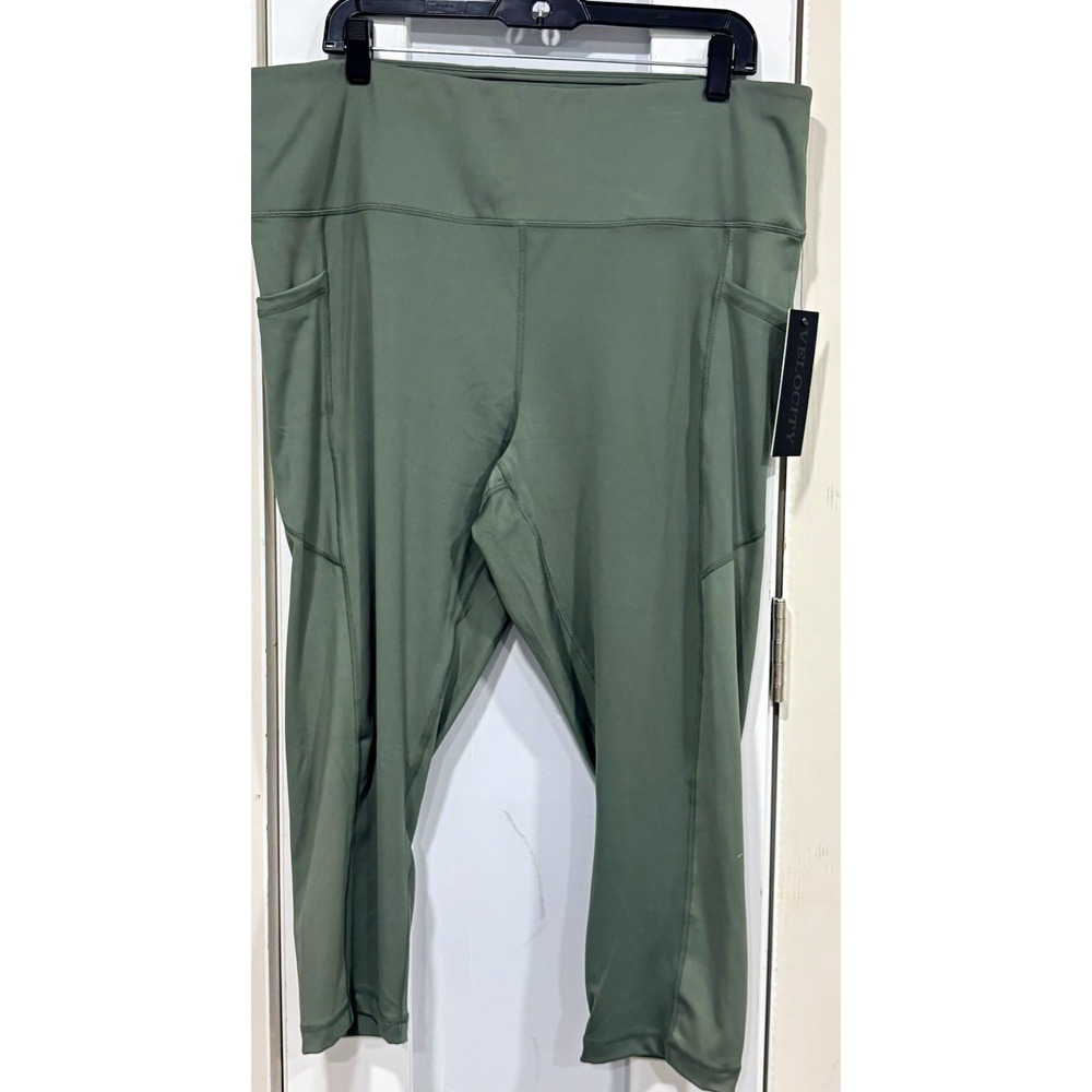Velocity Active Stretch Serena Cropped Leggings High Rise Pockets 3X Green
